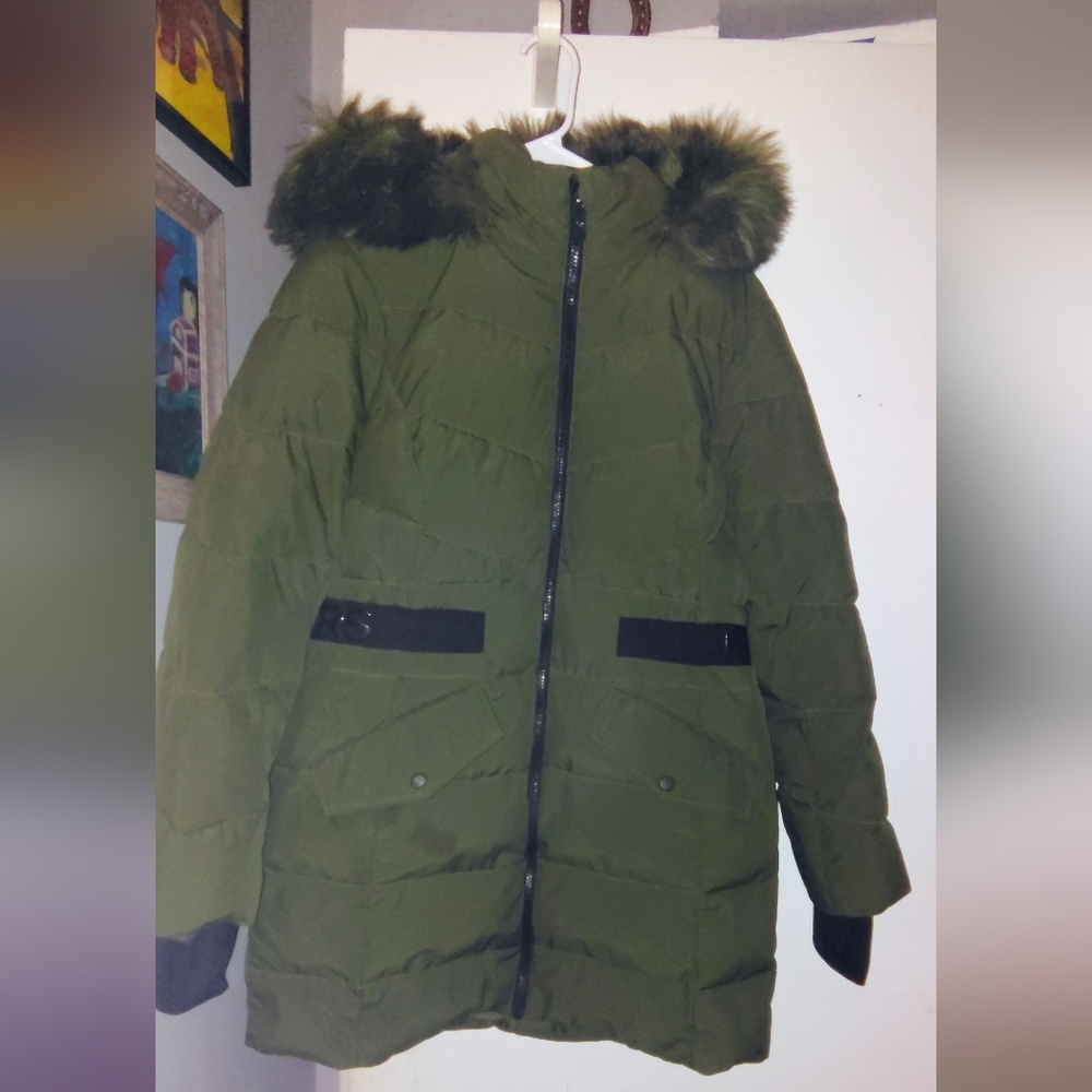 Michael Kors Olive Green Parka with Faux Fur Hood
